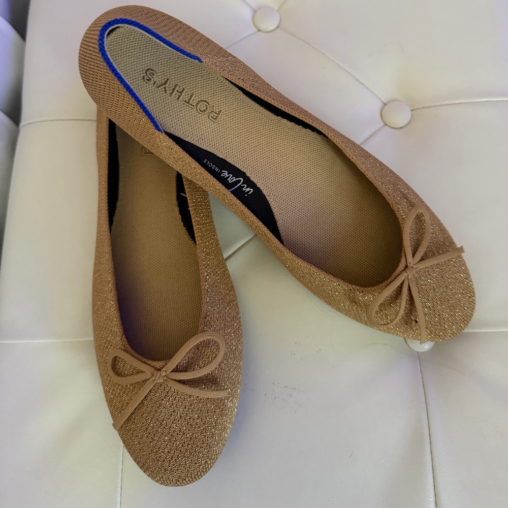 Rothy's Women's Brown Ballet Flats with Blue Trim